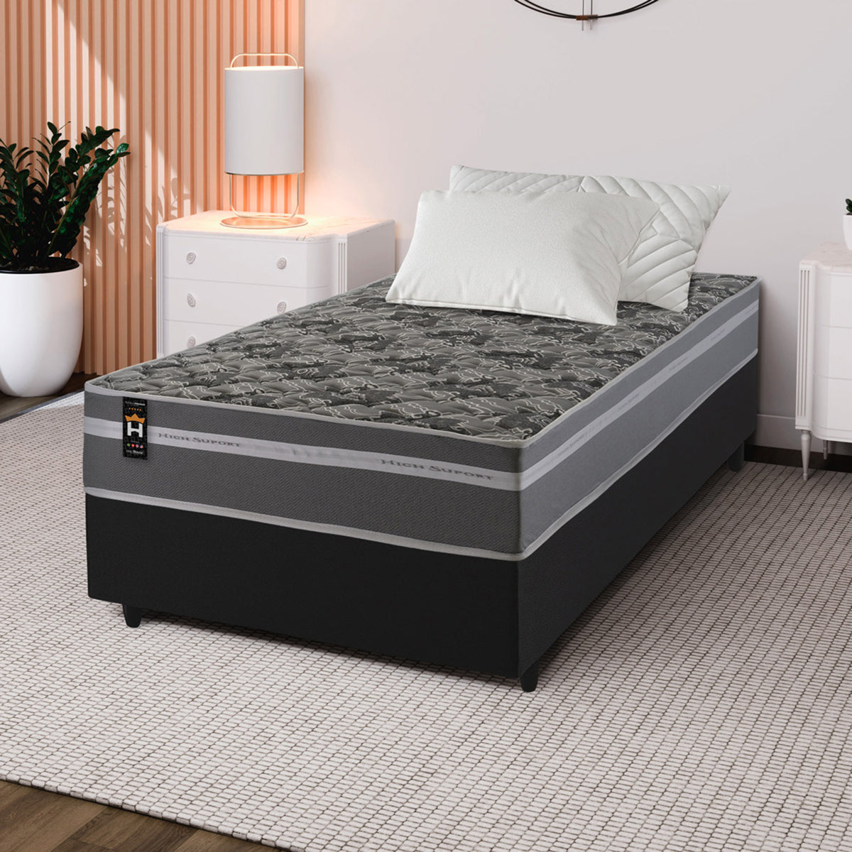 Cama Box Espuma Miami Solteiro 88x188 Preto King House
