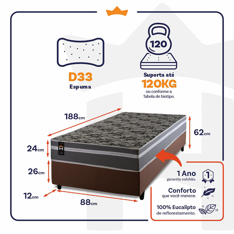 Cama Box Espuma Miami Solteiro 88x188 Marrom King House