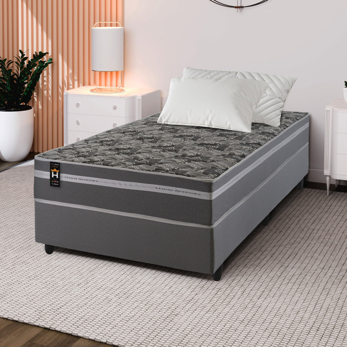 Cama Box Espuma Miami Solteirão 96x203 Cinza King House