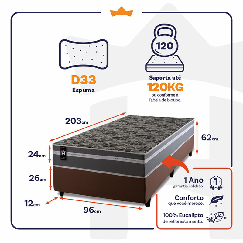 Cama Box Espuma Miami Solteirão 96x203 Marrom King House