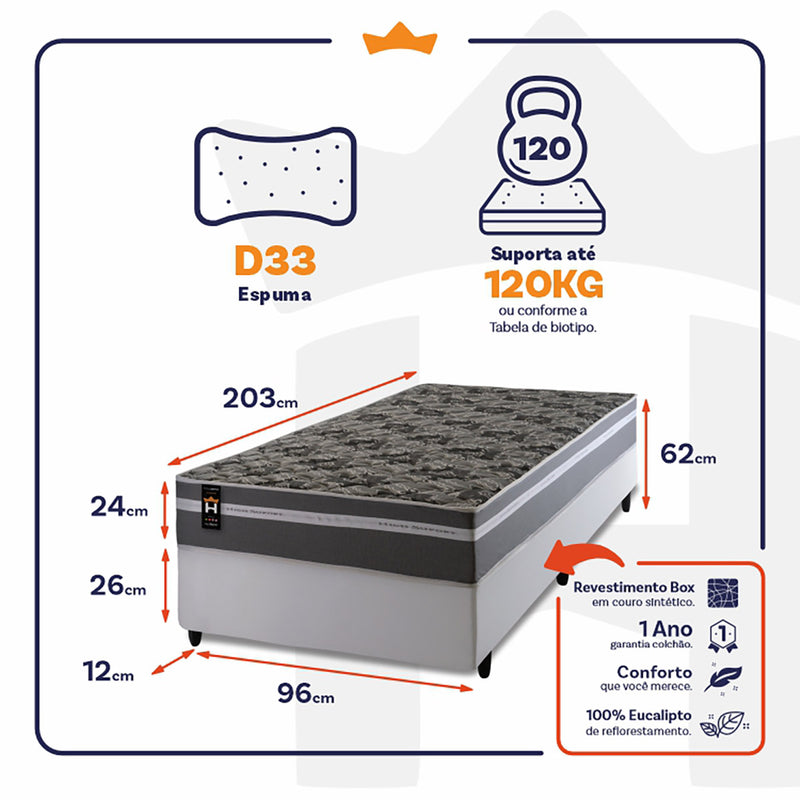 Cama Box Espuma Miami Solteirão 96x203 Branco King House