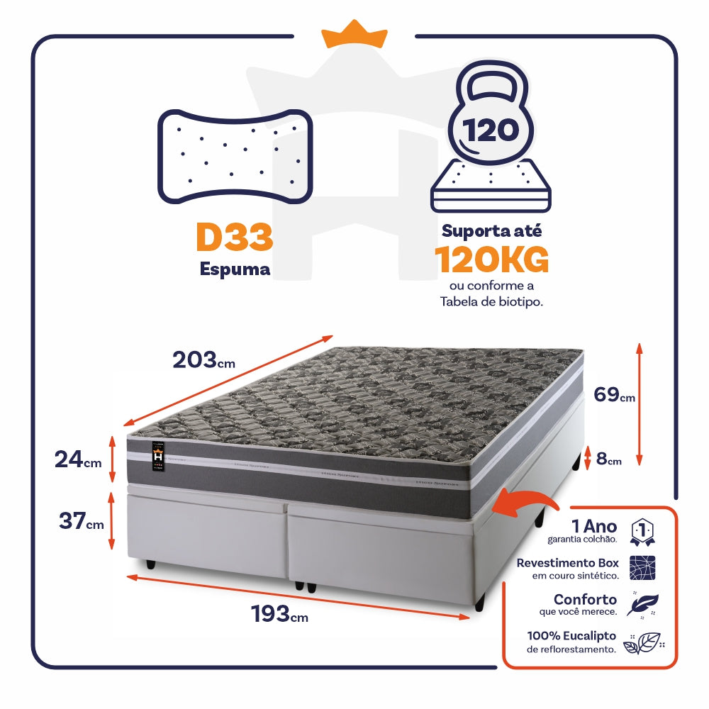 Cama Box Baú Miami Espuma D33 193x203 Cinza King House
