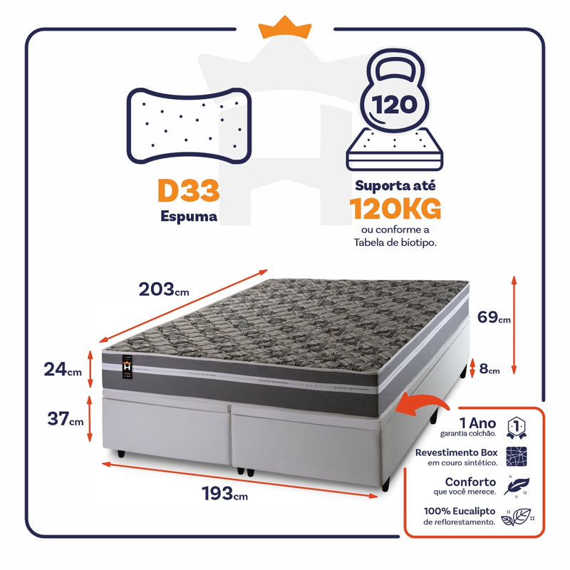 Cama Box Baú Miami Espuma D33 193x203 Cinza King House