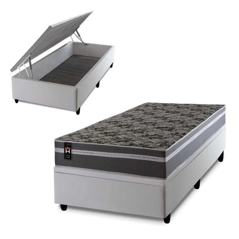 Cama Box Baú Miami Cinza 96x203 Branco Espuma D33 King House