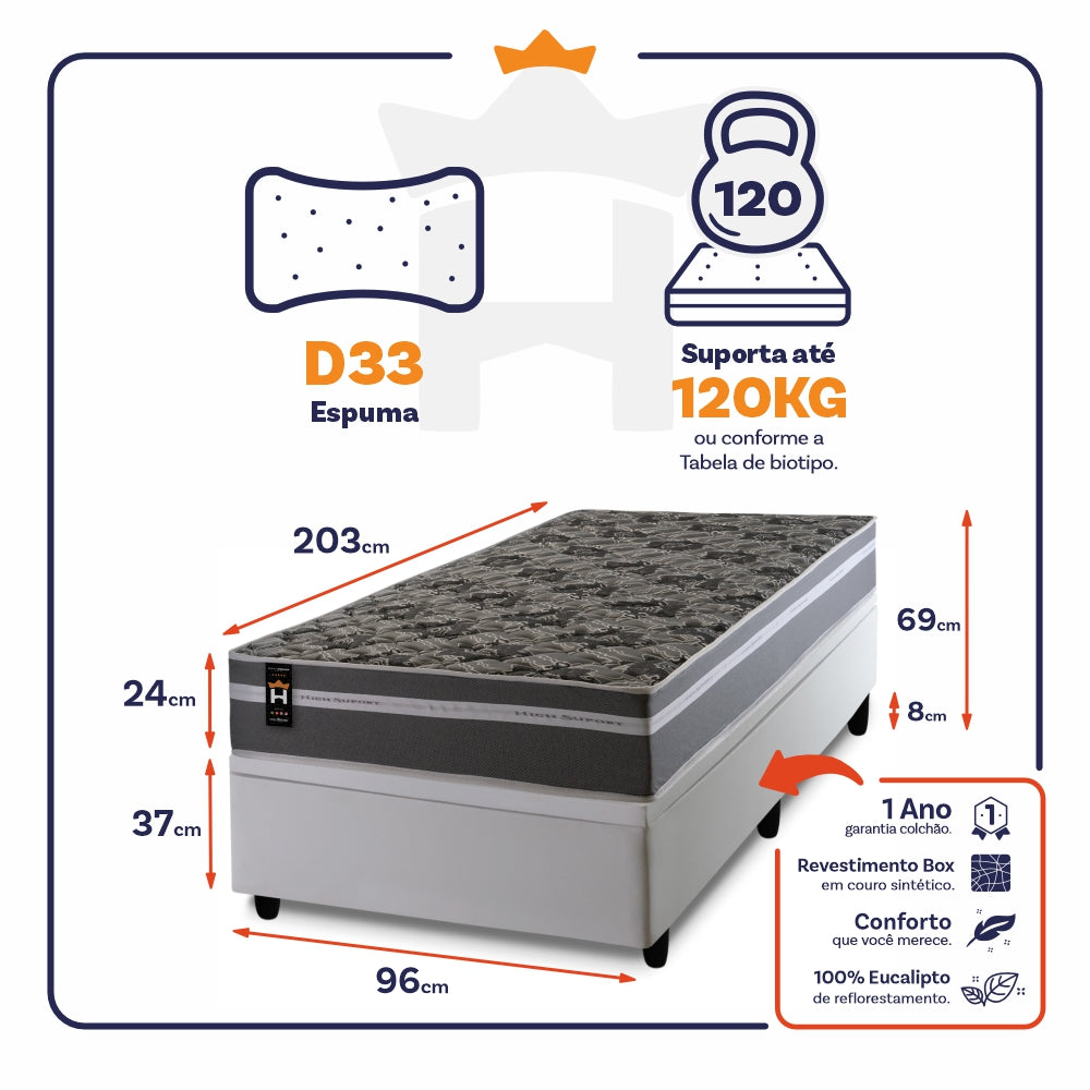 Cama Box Baú Miami Cinza 96x203 Branco Espuma D33 King House