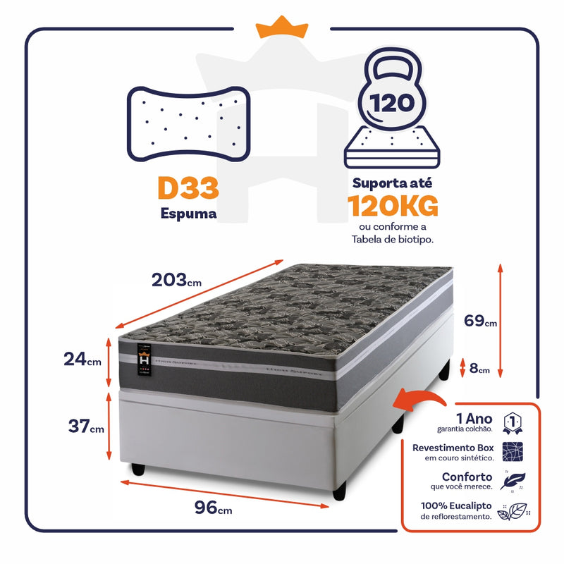 Cama Box Baú Miami Cinza 96x203 Branco Espuma D33 King House