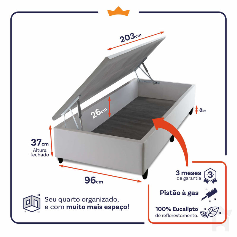 Cama Box Baú Miami Cinza 96x203 Branco Espuma D33 King House