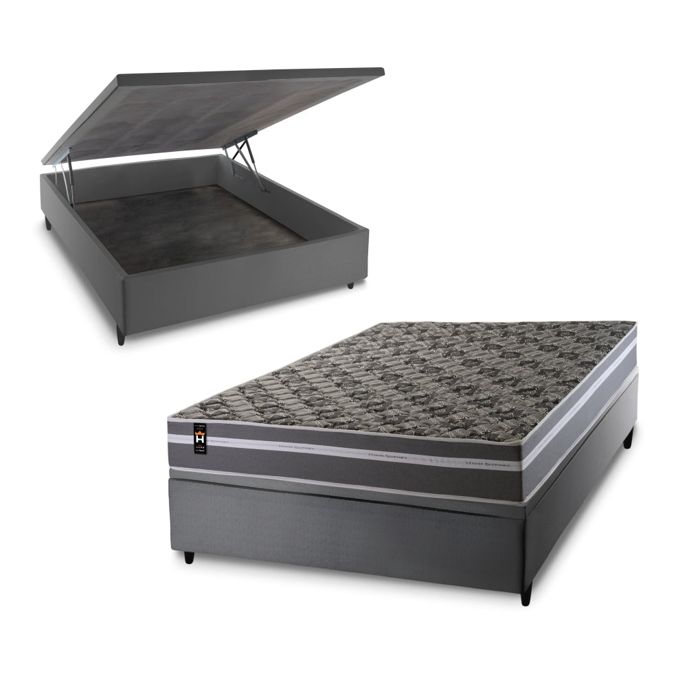 Conjunto Box Baú Miami 138x188 Cinza Espuma D33 King House