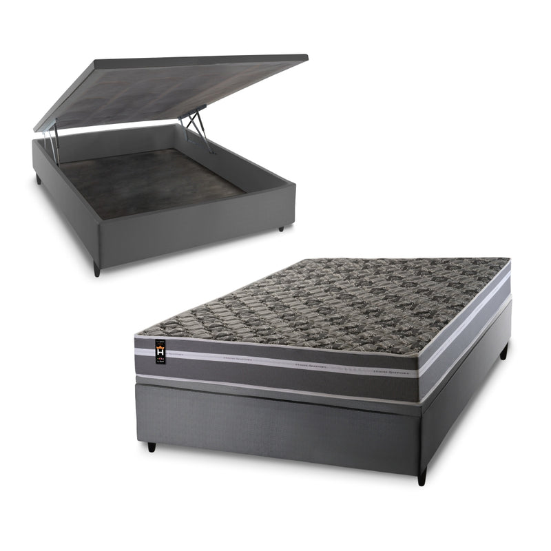 Conjunto Box Baú Miami 138x188 Cinza Espuma D33 King House