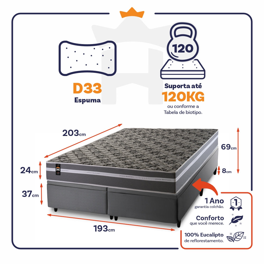 Cama Box Baú Miami Espuma D33 193x203 Cinza King House