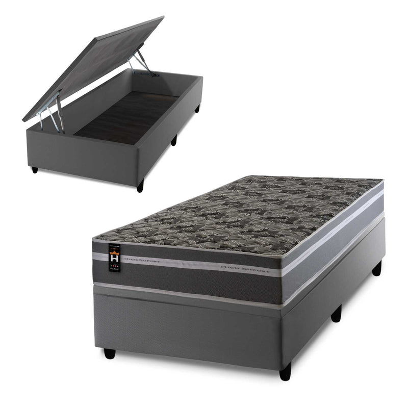 Conjunto Box Baú Miami Cinza 96x203x69 Espuma D33 King House