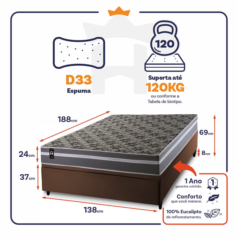 Cama Box Baú Miami 138x188 Marrom Espuma D33 King House