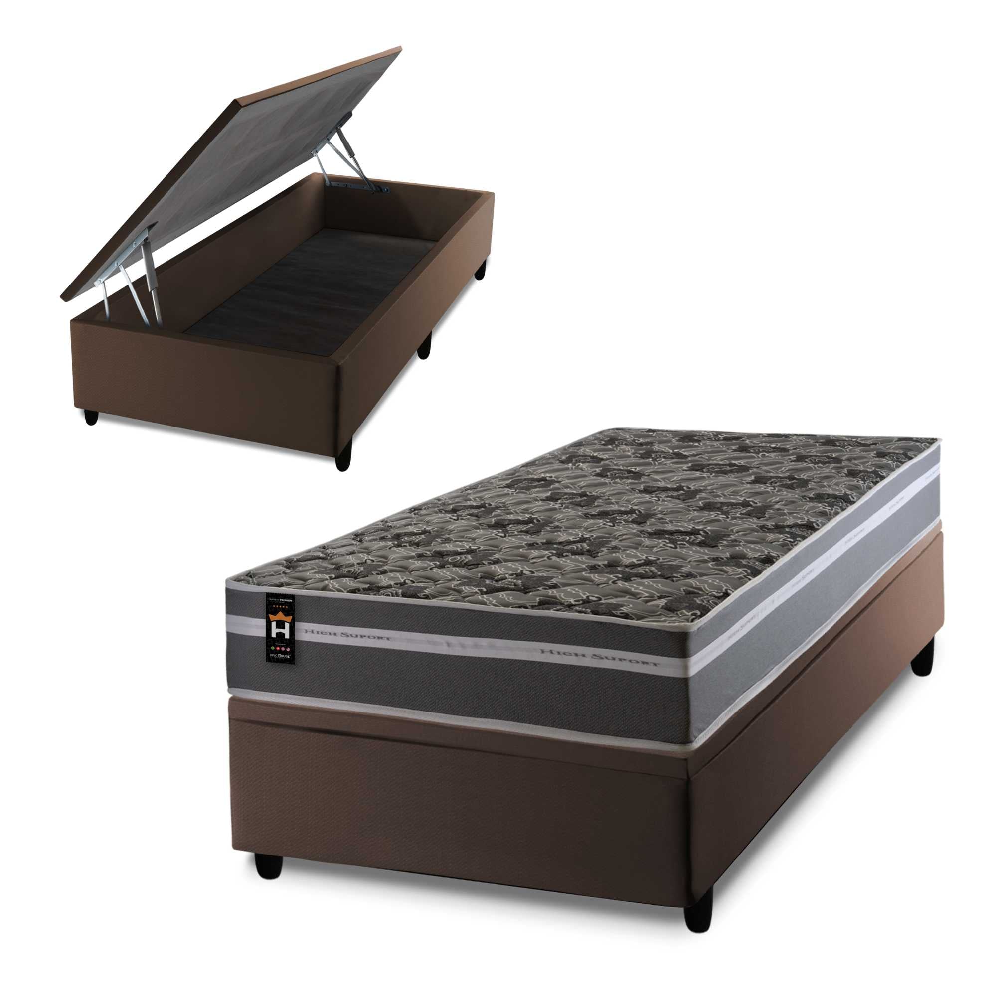 Conjunto Box Baú Miami Cinza 88x188x69 Espuma D33 King House