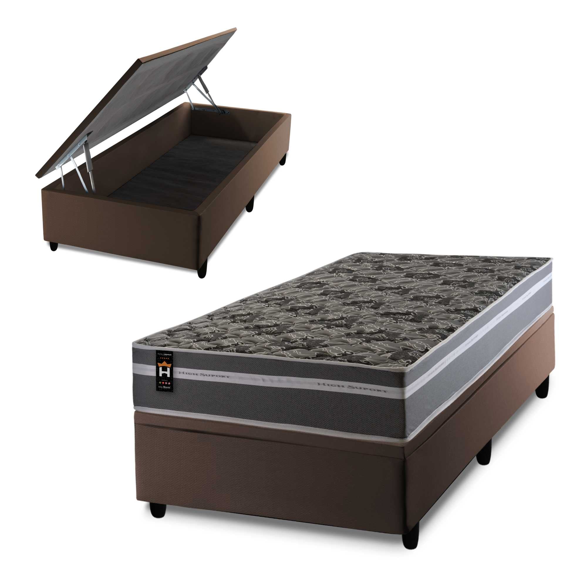Cama Box Baú Miami Cinza 96x203 Marrom Espuma D33 King House