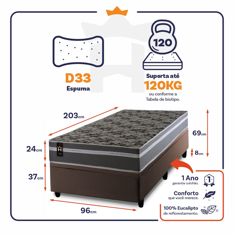 Cama Box Baú Miami Cinza 96x203 Marrom Espuma D33 King House