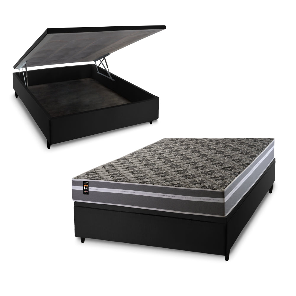Conjunto Box Baú Miami 138x188 Cinza Espuma D33 King House