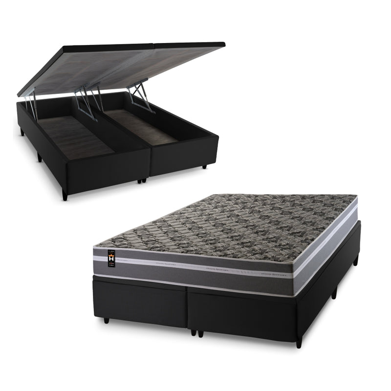 Cama Box Baú Miami Espuma D33 Cinza 158x198 Preto King House
