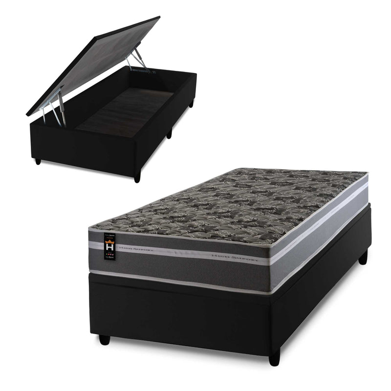 Cama Box Baú Miami Cinza 88x188 Preto Espuma D33 King House