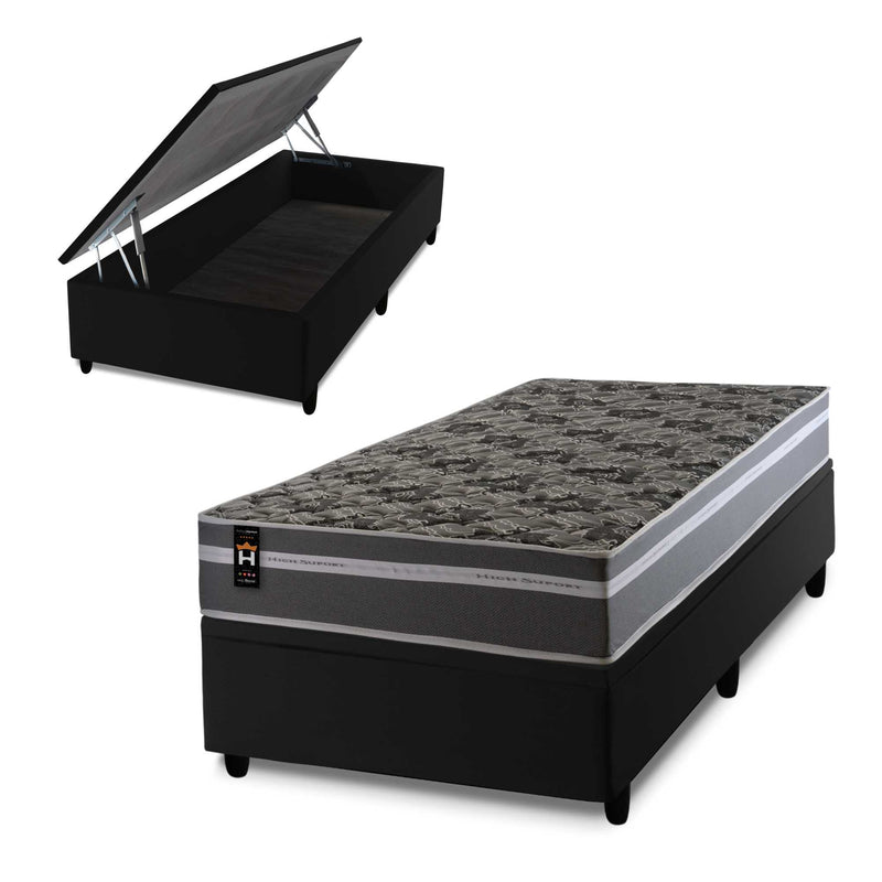 Cama Box Baú Miami Cinza 96x203 Preto Espuma D33 King House