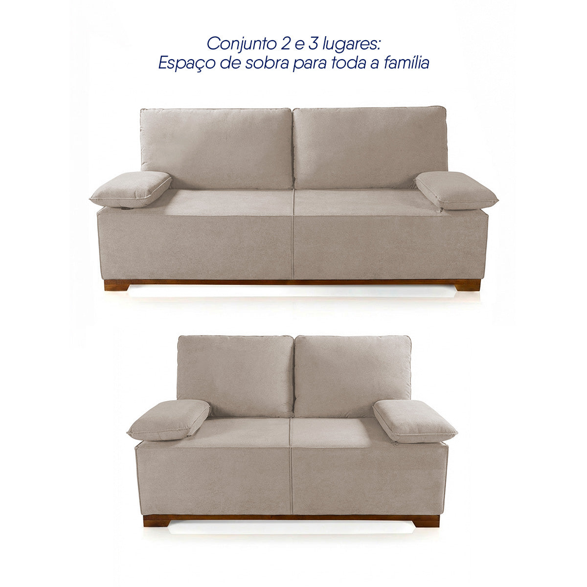 Conjunto Sofá Living Montblanc 3 e 2 Bouclê Bege Braços Reclináveis