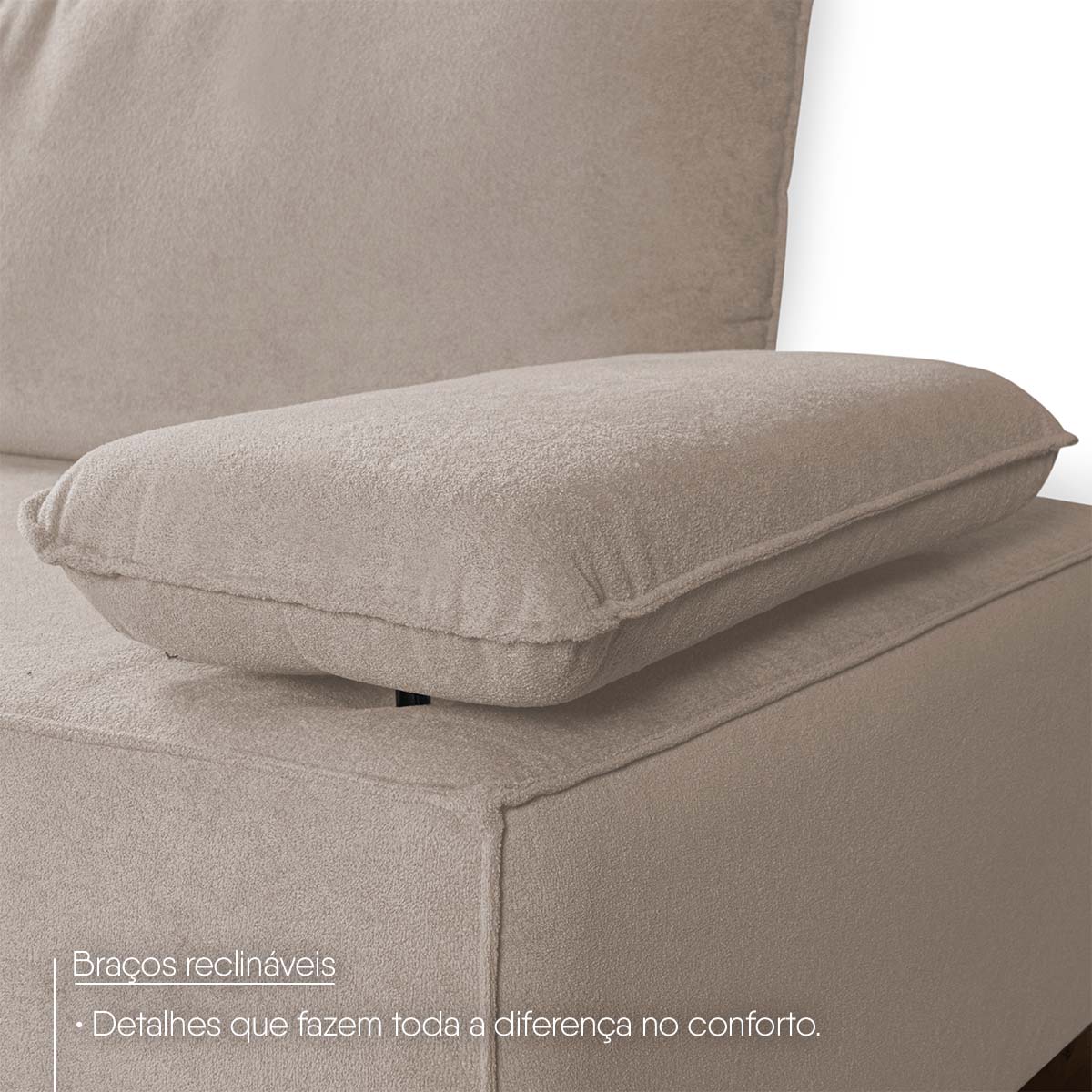 Conjunto Sofá Living Montblanc 3 e 2 Bouclê Bege Braços Reclináveis