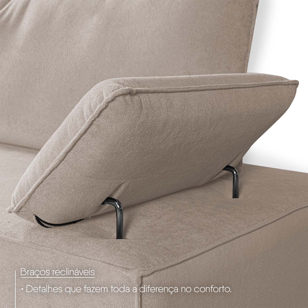 Conjunto Sofá Living Montblanc 3 e 2 Bouclê Bege Braços Reclináveis