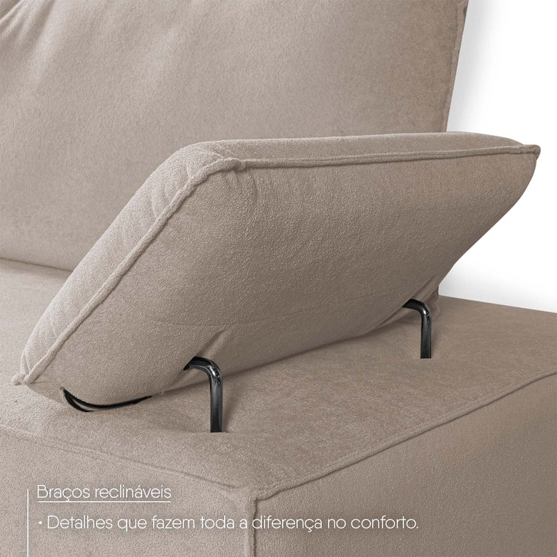Conjunto Sofá Living Montblanc 3 e 2 Bouclê Bege Braços Reclináveis