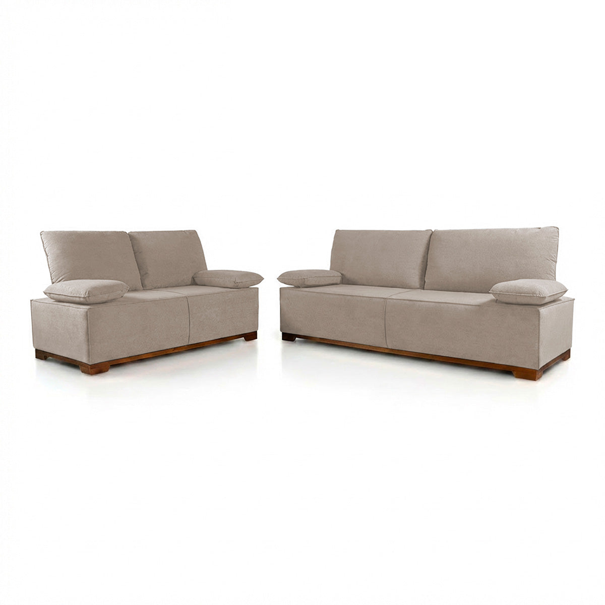 Conjunto Sofá Living Montblanc 3 e 2 Bouclê Bege Braços Reclináveis