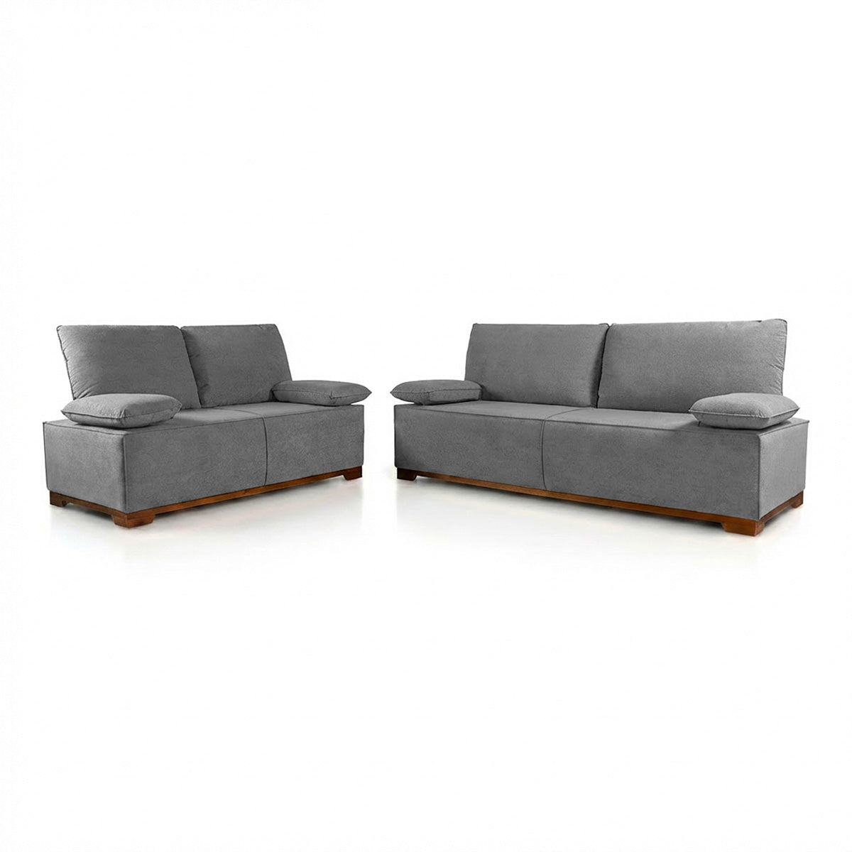 Conjunto Sofá Living Montblanc 3 e 2 Bouclê Cinza Braços Reclináveis