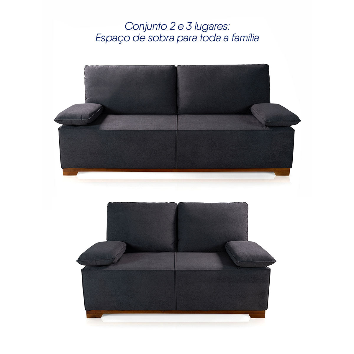 Conjunto Sofá Living Montblanc 3 e 2 Bouclê Grafite Braços Reclináveis