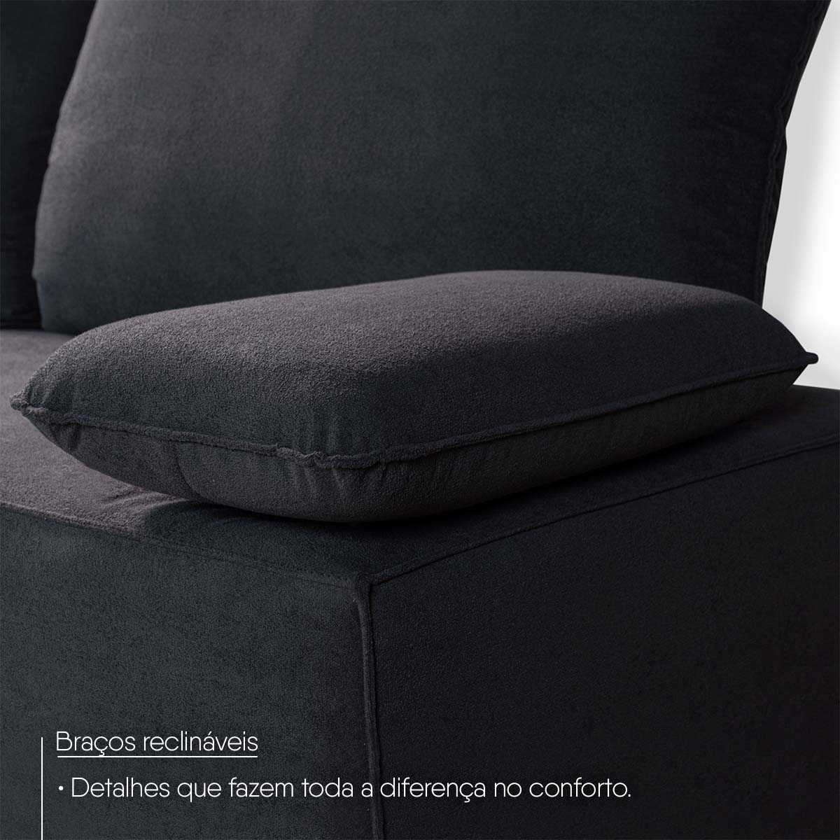 Conjunto Sofá Living Montblanc 3 e 2 Bouclê Grafite Braços Reclináveis