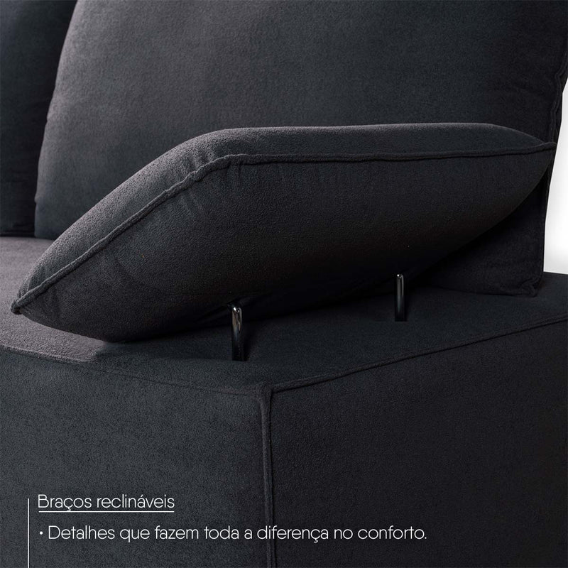 Conjunto Sofá Living Montblanc 3 e 2 Bouclê Grafite Braços Reclináveis