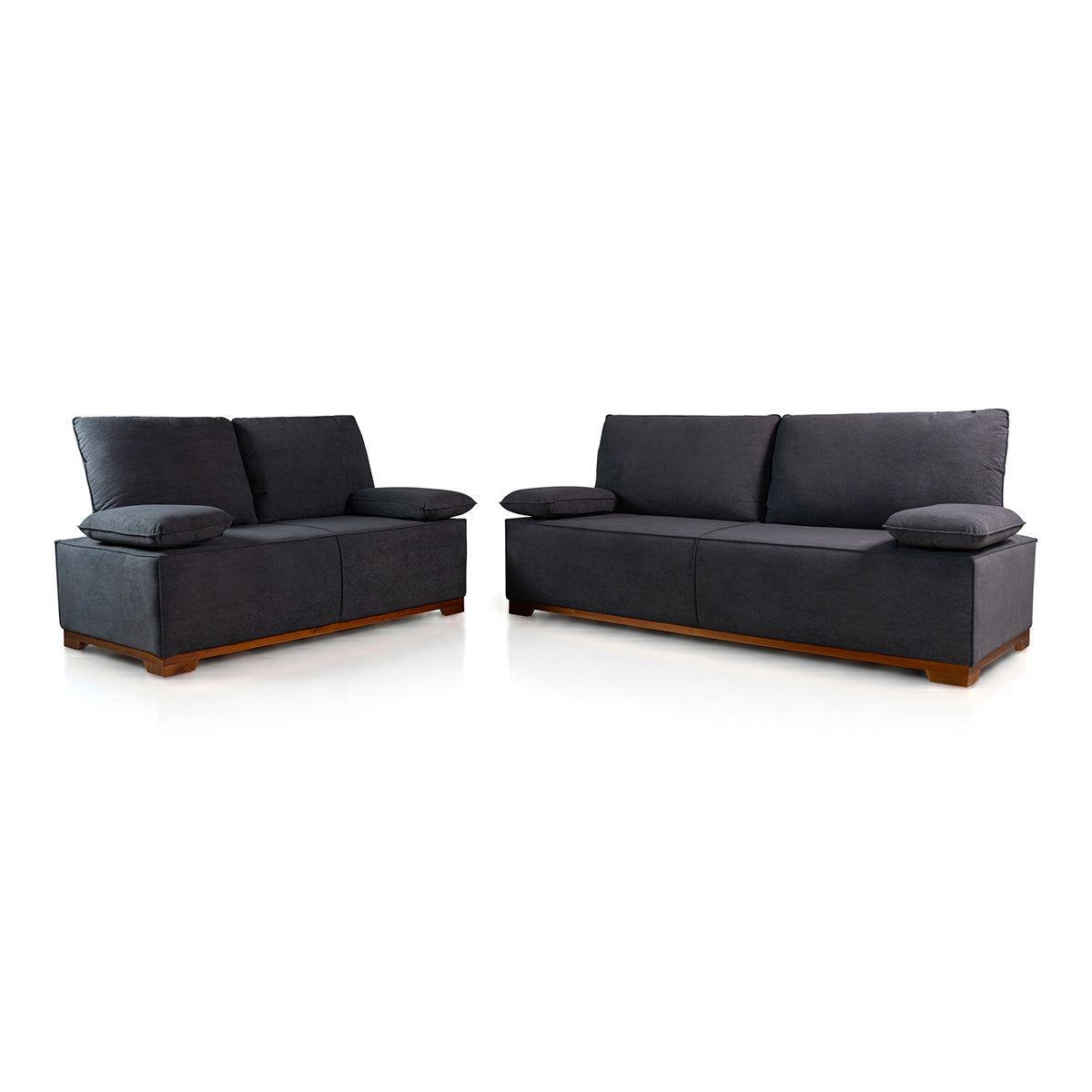 Conjunto Sofá Living Montblanc 3 e 2 Bouclê Grafite Braços Reclináveis