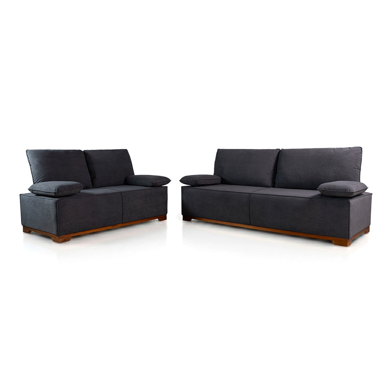Conjunto Sofá Living Montblanc 3 e 2 Bouclê Grafite Braços Reclináveis