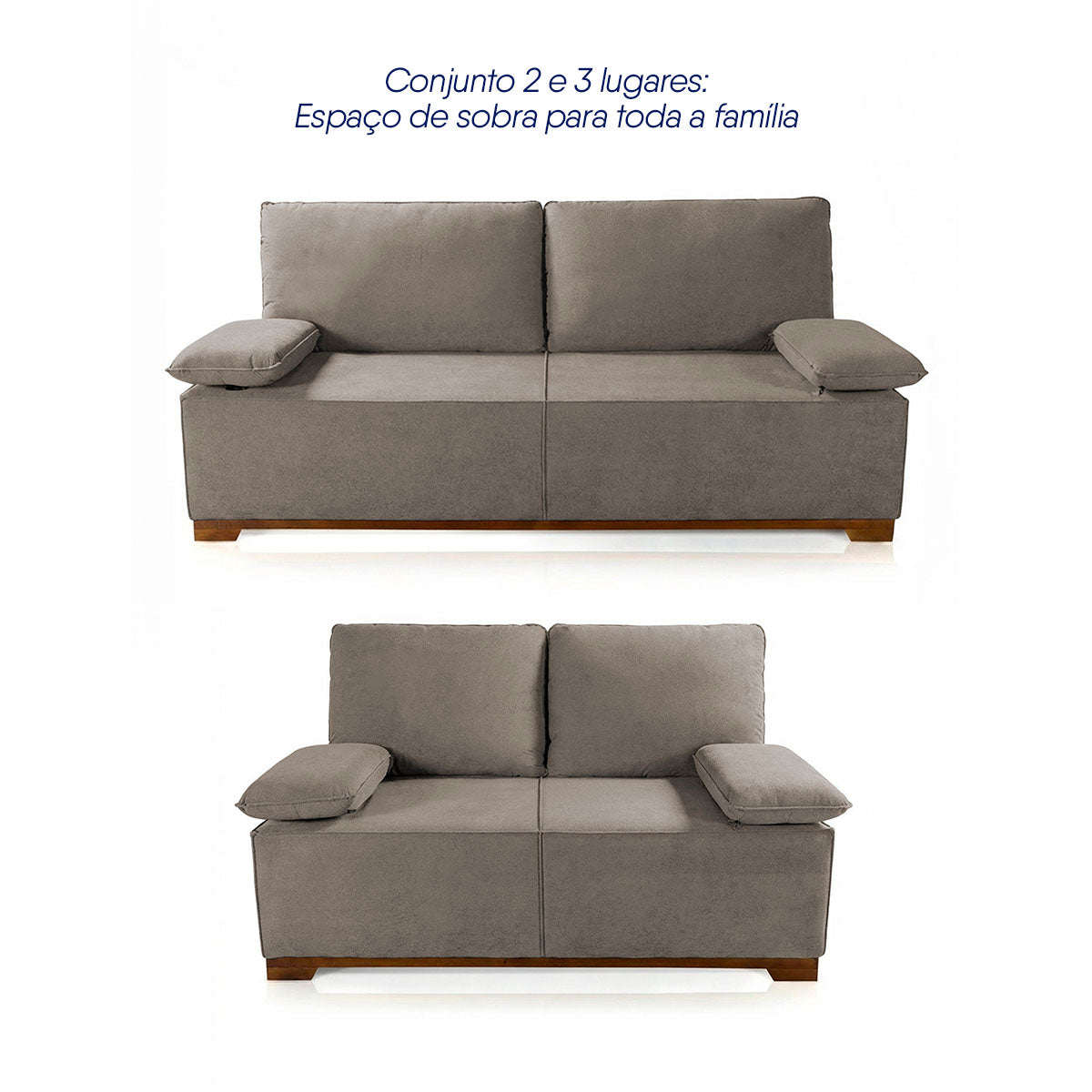 Conjunto Sofá Living Montblanc 3 e 2 Bouclê Marrom Braços Reclináveis