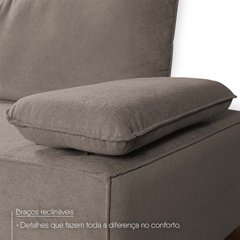 Conjunto Sofá Living Montblanc 3 e 2 Bouclê Marrom Braços Reclináveis
