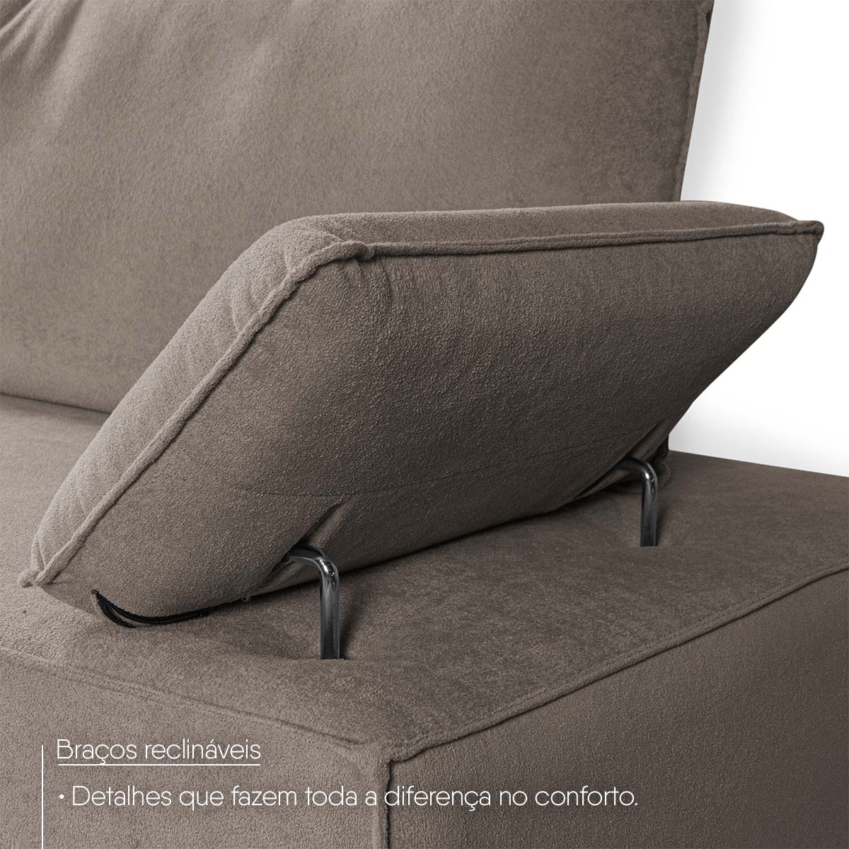 Conjunto Sofá Living Montblanc 3 e 2 Bouclê Marrom Braços Reclináveis