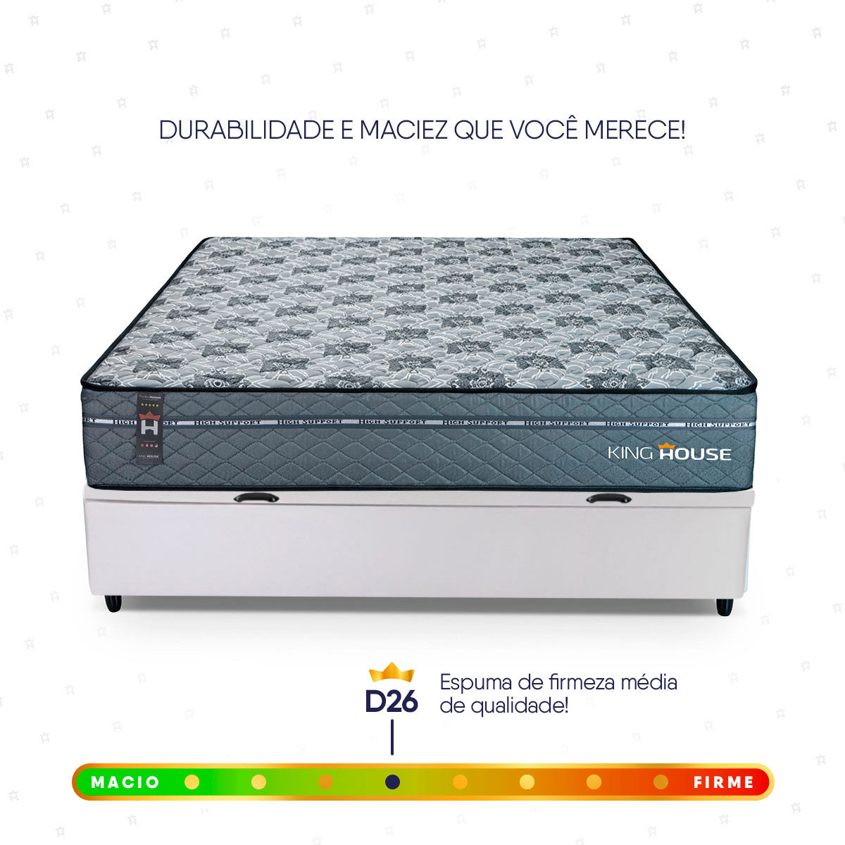 Cama Box Baú Montreal 138x188 Cinza e Branco c/ Molas Ensacadas Espuma D26 Suporta 110 kg