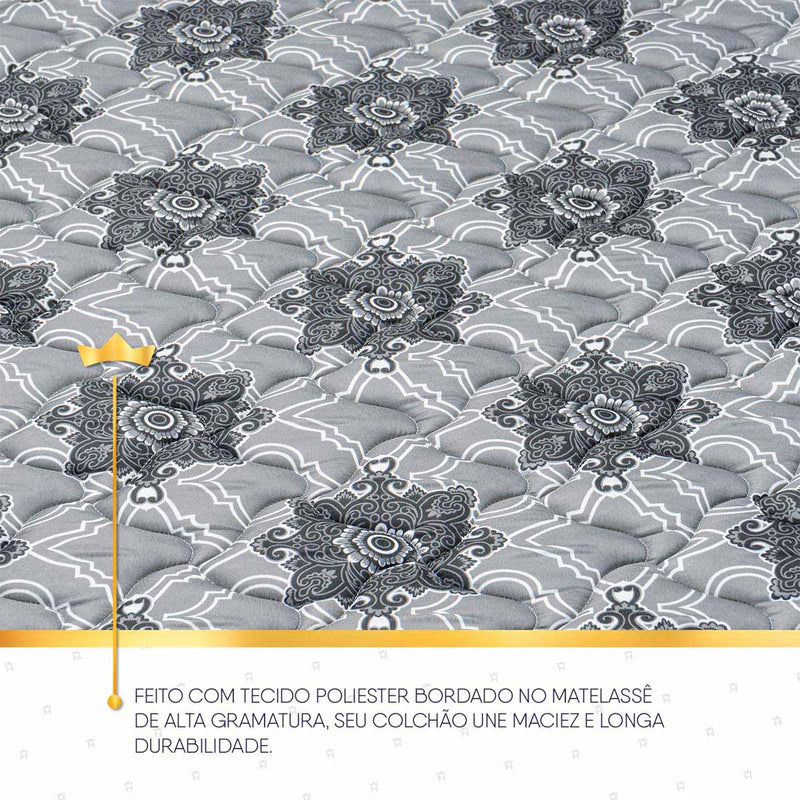 Cama Box Baú Montreal c/ Molas Ensacadas 158x198 Cinza e Branco Espuma D26 Suporta 110 kg