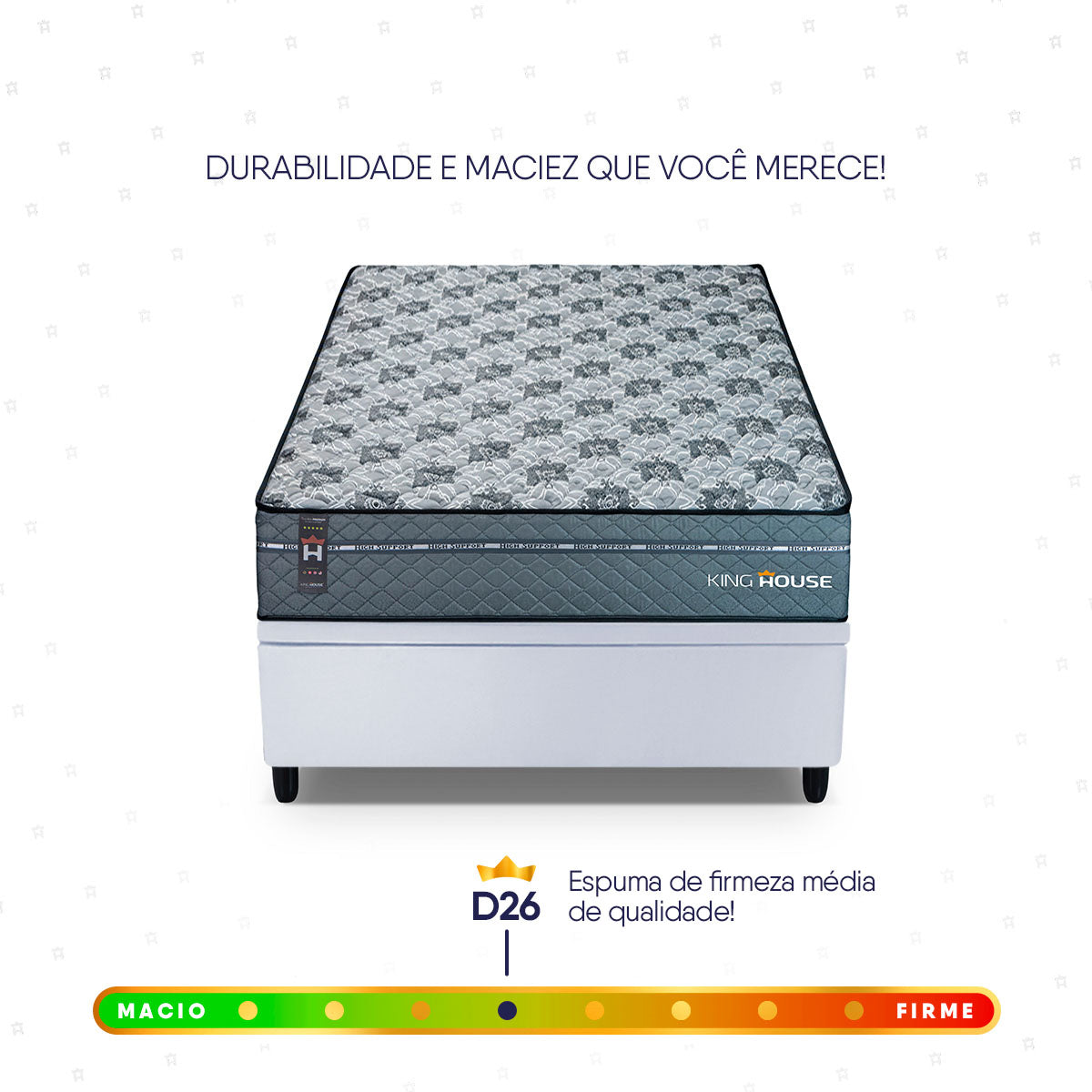 Cama Box Baú Montreal 96x203 Cinza e Branco c/ Molas Ensacadas Espuma D26 Suporta 110 kg
