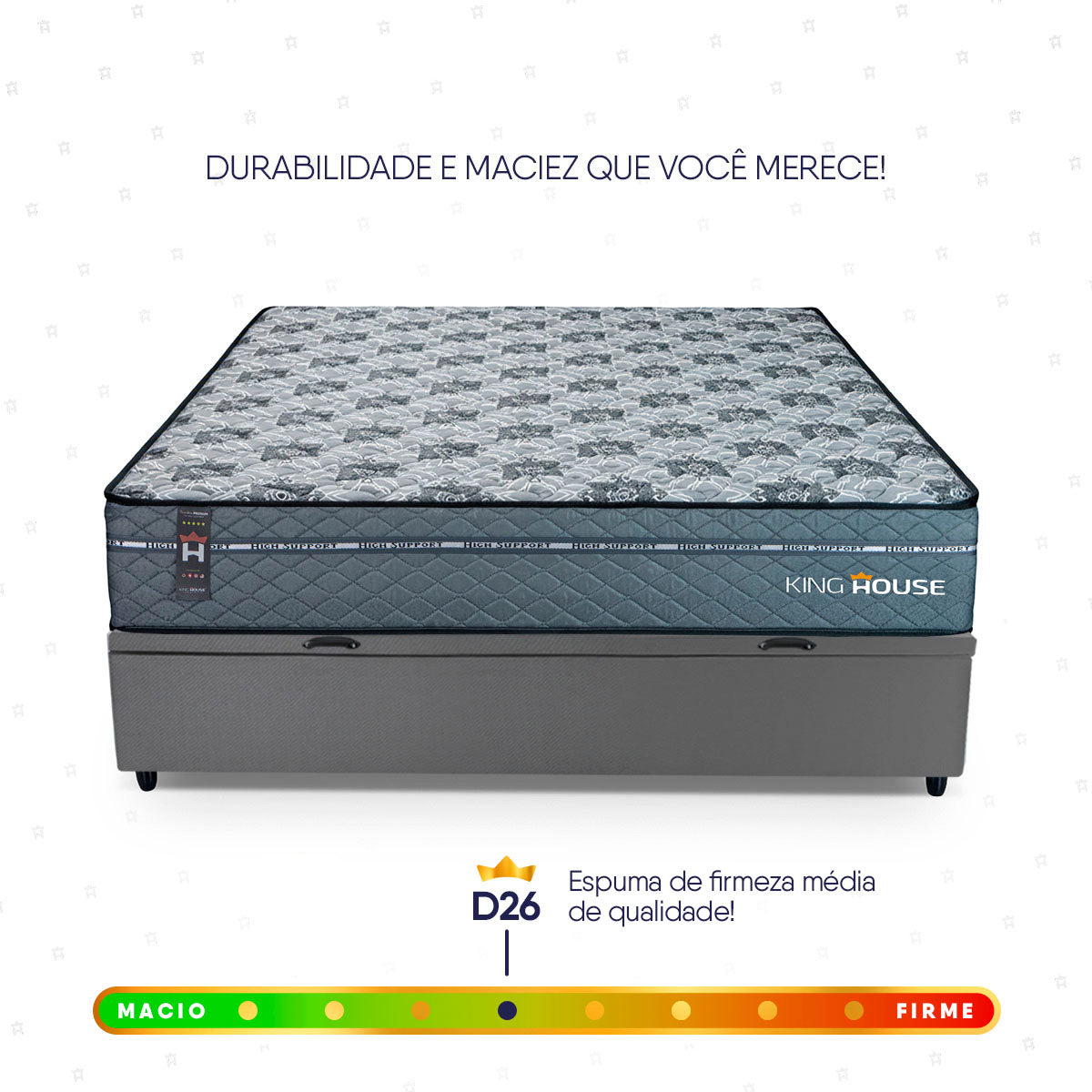 Cama Box Baú Montreal 138x188 Cinza c/ Molas Ensacadas Espuma D26 Suporta 110 kg