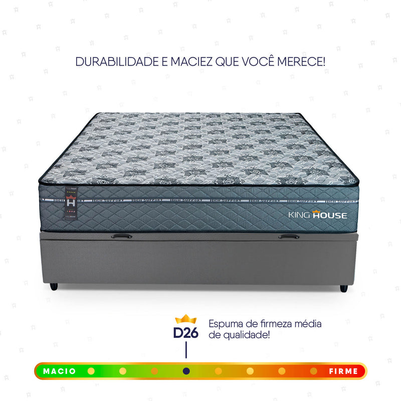 Cama Box Baú Montreal 138x188 Cinza c/ Molas Ensacadas Espuma D26 Suporta 110 kg