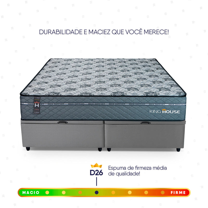 Cama Box Baú Montreal c/ Molas Ensacadas 158x198 Cinza Espuma D26 Suporta 110 kg