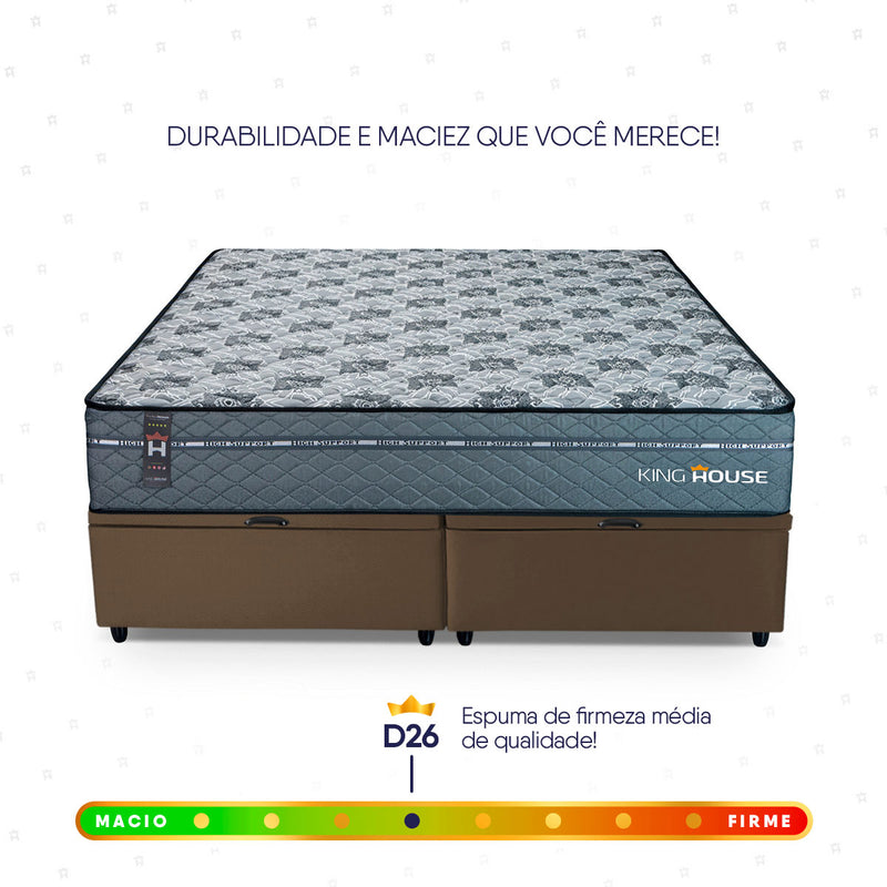 Cama Box Baú Montreal c/ Molas Ensacadas 158x198 Cinza e Marrom Espuma D26 Suporta 110 kg