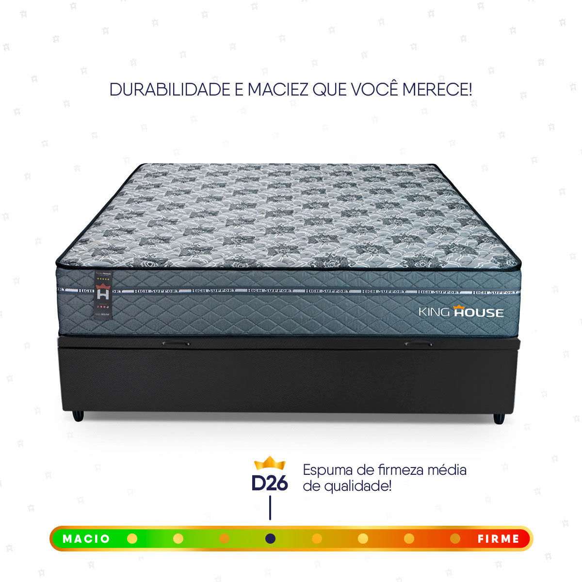 Cama Box Baú Montreal 138x188 Cinza e Preto c/ Molas Ensacadas Espuma D26 Suporta 110 kg