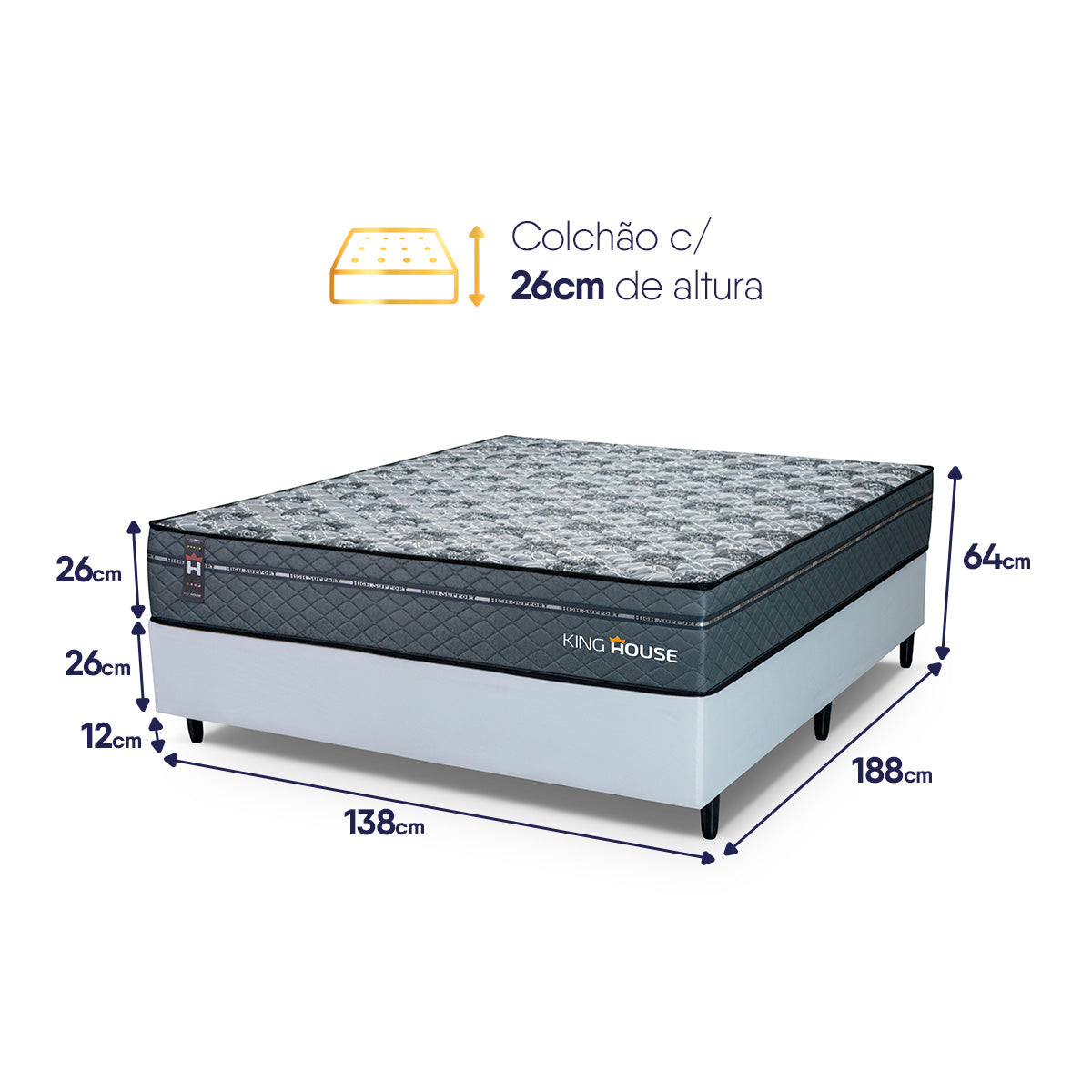 Cama Box Molas Ensacadas Montreal Casal 138x188 Branco Espuma D26 Suporta 120 Kg Por Pessoa