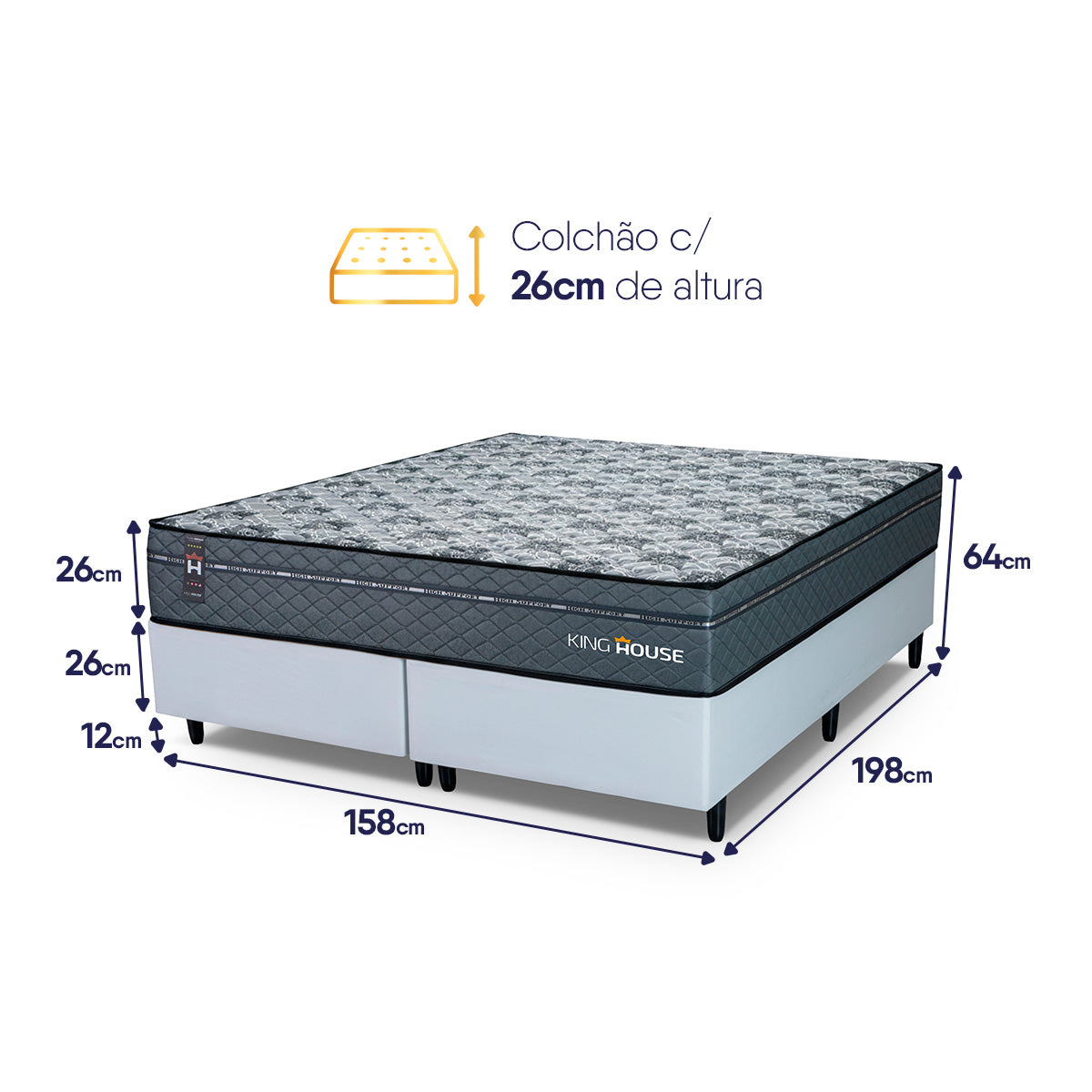 Cama Box Montreal Molas Ensacadas Queen 158x198 Branco Espuma D26 Suporta 120 Kg Por Pessoa