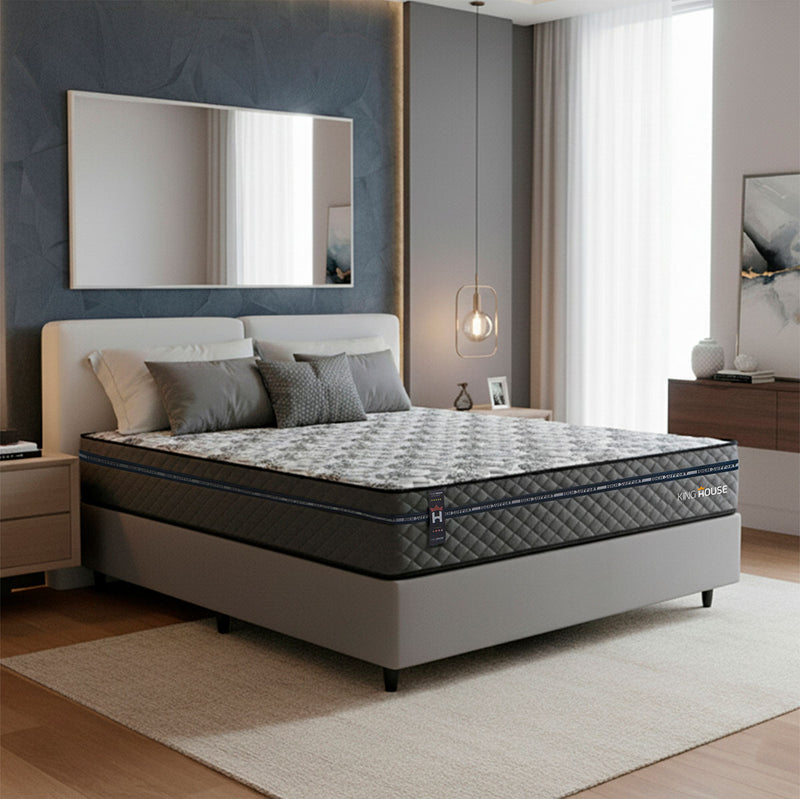Cama Box Molas Ensacadas Montreal Casal 138x188 Cinza Espuma D26 Suporta 120 Kg Por Pessoa