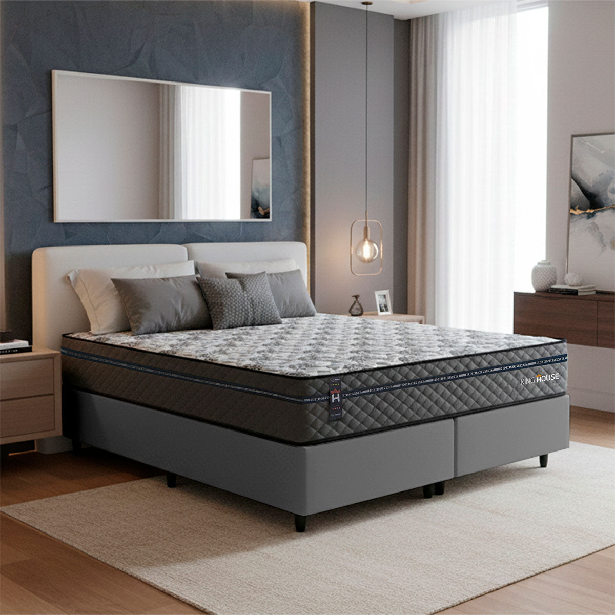 Cama Box Montreal Molas Ensacadas Queen 158x198 Cinza Espuma D26 Suporta 120 Kg Por Pessoa