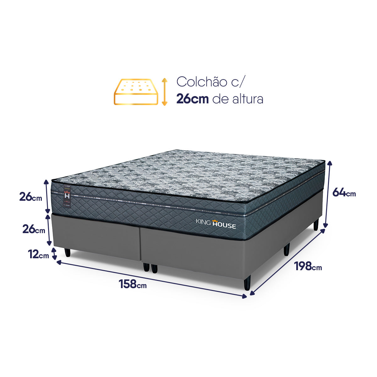 Cama Box Montreal Molas Ensacadas Queen 158x198 Cinza Espuma D26 Suporta 120 Kg Por Pessoa